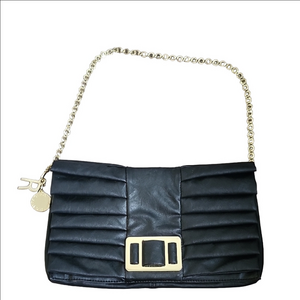 RAMPAGE Black gold bow pleated faux leather clutch and/or shoulder bag